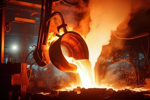Liquid steel is poured from a metallurgical ladle Liquid steel is poured from a metallurgical ladle, ai generated